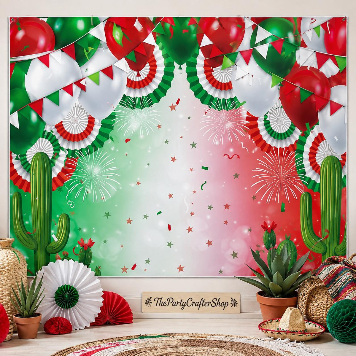 Mexican Independence Day Backdrop 7x5FT, Mexico Flag Fiesta Photo Background, Patriotic Party Decorations