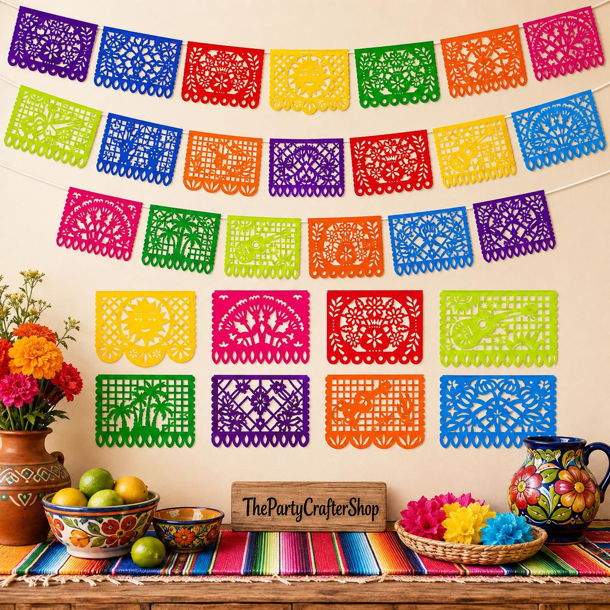 Mexican Party Banner 2 Packs 36FT, Papel Picado Fiesta Decorations,  Birthday Party Decor
