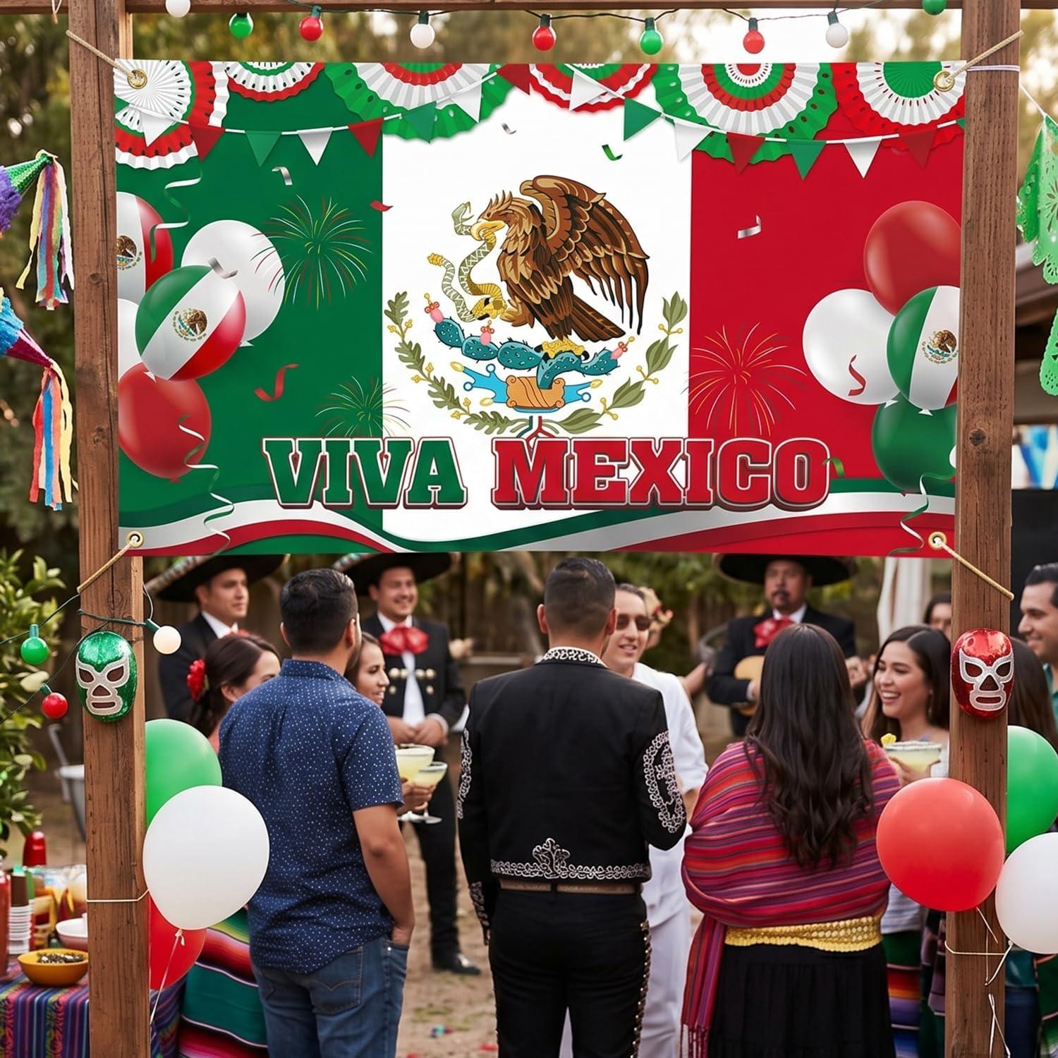 Mexican Independence Day Fiesta Backdrop, Viva Mexico Banner Party Decor