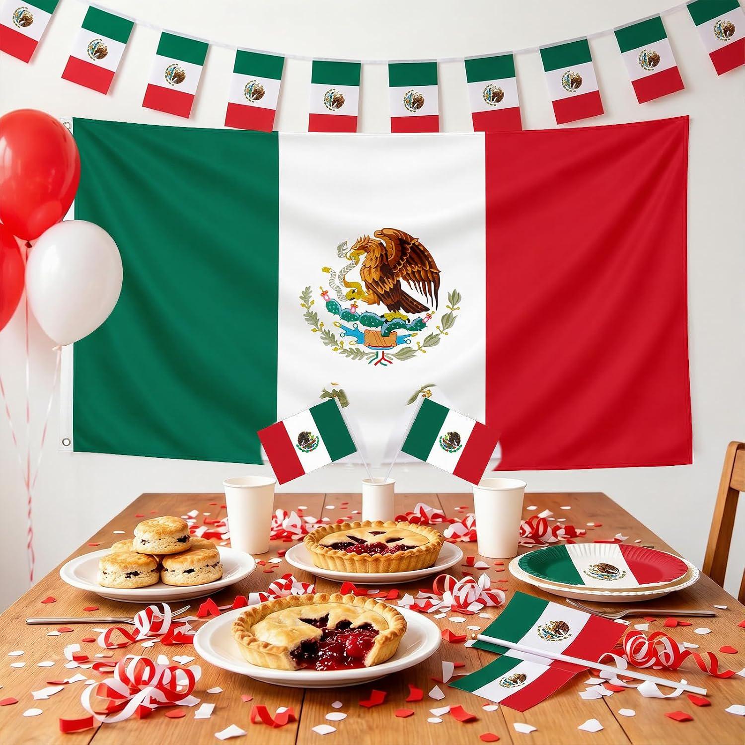 Mexico Flag Decoration Set, Banner, Handheld Flags, Polyester Fabric, Cultural Display