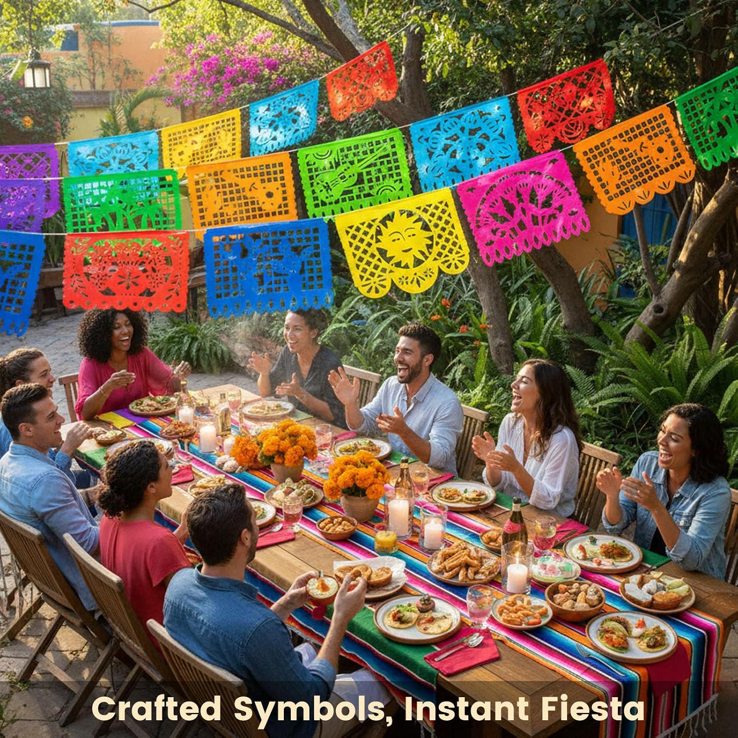Mexican Papel Picado Banner 18FT, Plastic Fiesta Garland, independence day Party Decorations