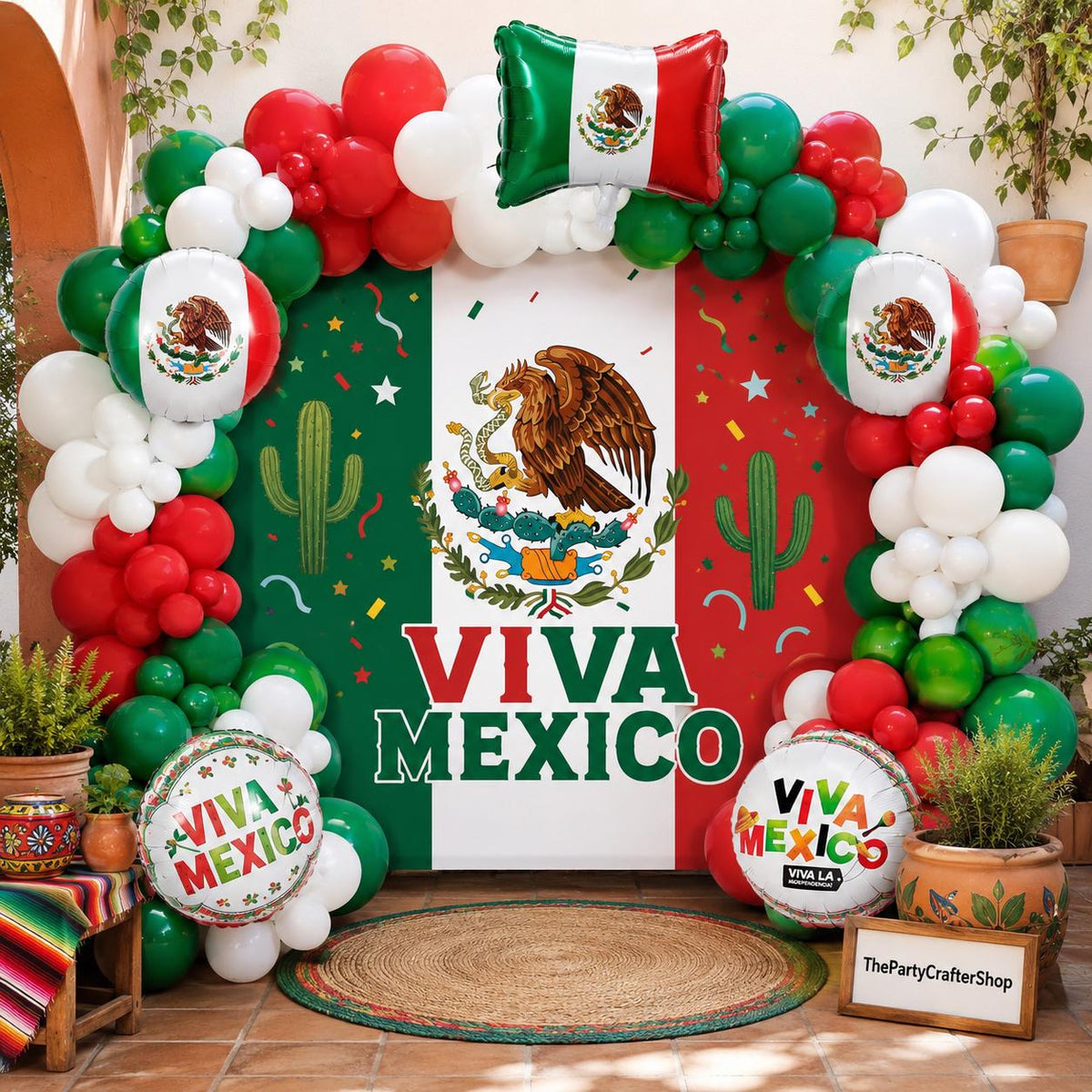 Mexican Independence Day Balloon Garland Kit, Viva Mexico Backdrop, Foil Balloons (105+3)