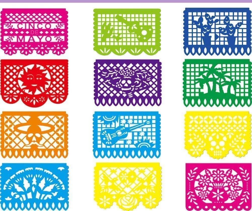 Papel Picado Banners, Mexican Fiesta Decorations, Colorful Plastic Party Banners