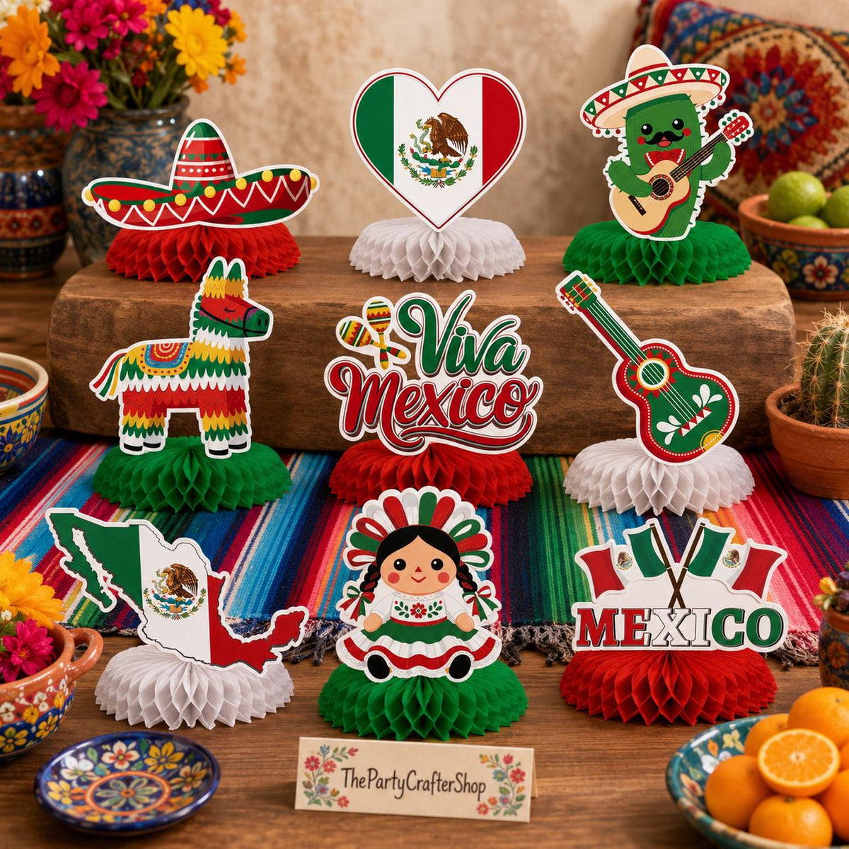 Mexican Independence Day Centerpieces 9PCS, Viva Mexico Honeycomb Table Decor, Fiesta Patriotic Party Decorations