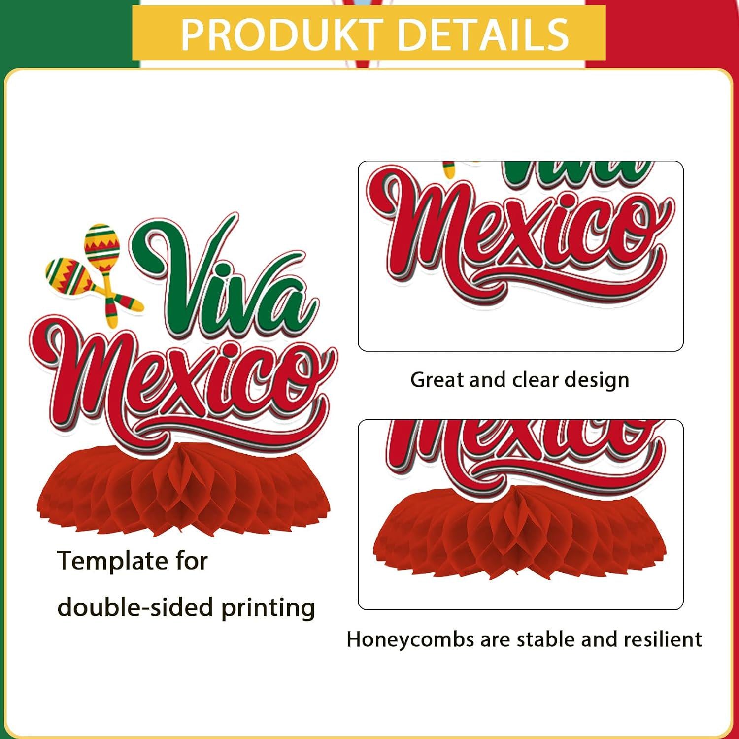 Mexican Independence Day Centerpieces 9PCS, Viva Mexico Honeycomb Table Decor, Fiesta Patriotic Party Decorations