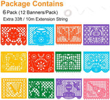Mexican Papel Picado Banner 132FT 6 Pack, Waterproof Fiesta Garland, Colorful Banderas Party Decorations