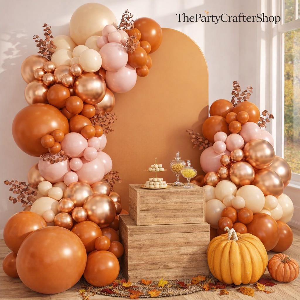 Fall Balloon Arch Kit, Autumn Thanksgiving Party Decor, Metallic Orange Ivory Balloons