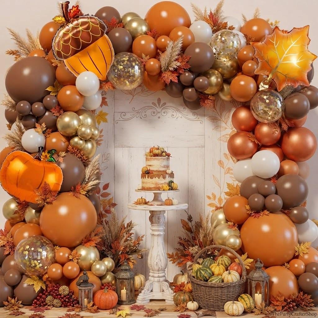 Fall Balloon Arch Kit, Orange Brown Ivory Gold Garland, Autumn Harvest Party Decor