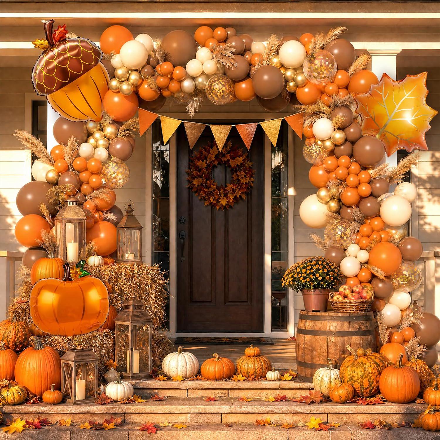 Fall Balloon Arch Kit, Orange Brown Ivory Gold Garland, Autumn Harvest Party Decor