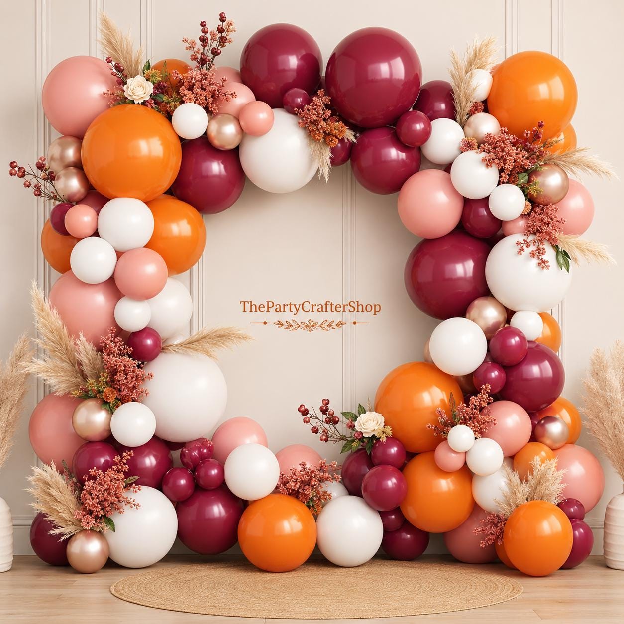 Orange Burgundy Balloon Garland Kit, Boho Fall Wedding Baby Shower Decor