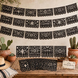 Mexican Papel Picado Banner 4 Pack, Black Fiesta Garland, Cielito Lindo Decor