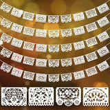 White Papel Picado Banner Set, Mexican Fiesta Wedding Decor (5 Pack)