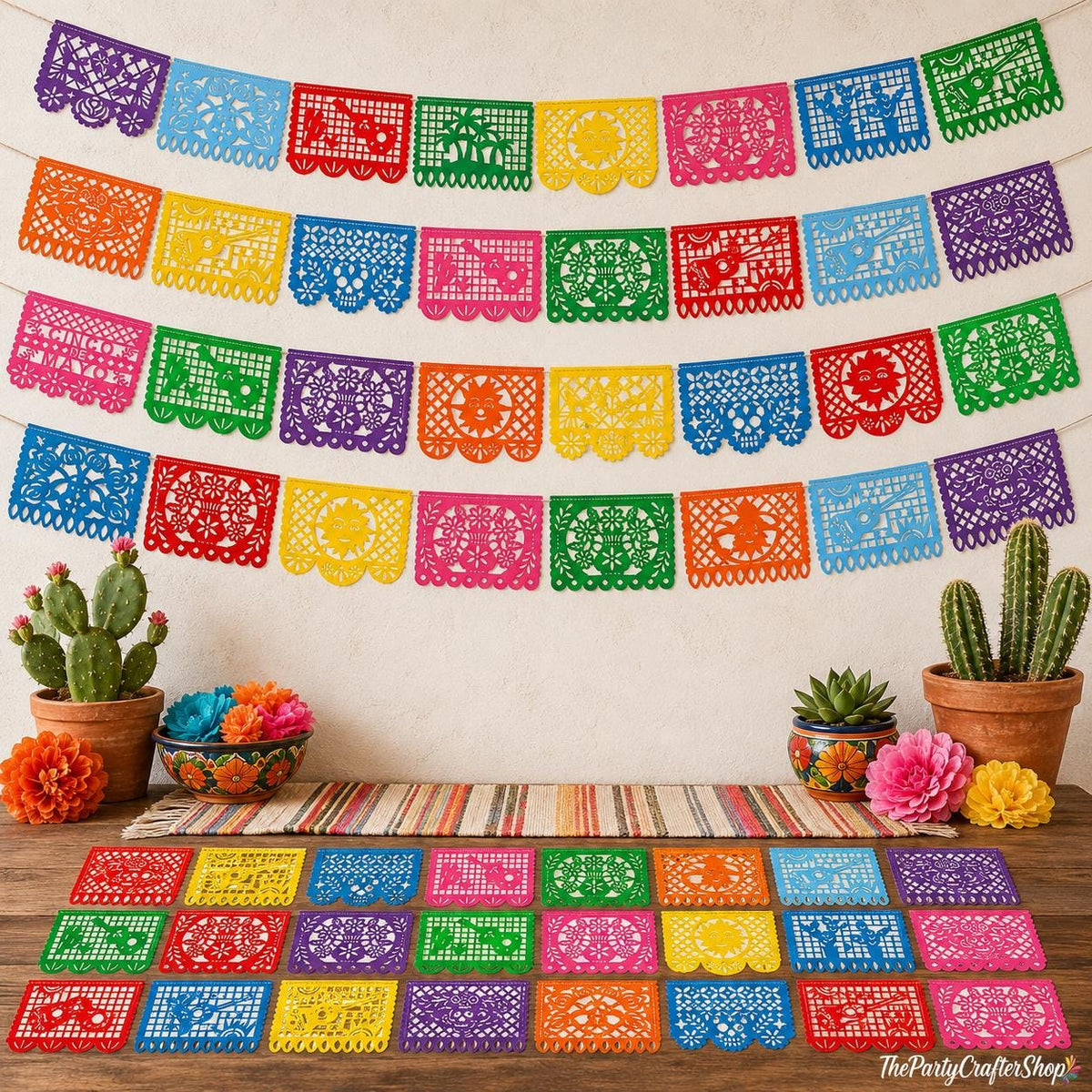 Colorful Papel Picado Banner Set, Mexican Fiesta Party Decor (4 Pack)