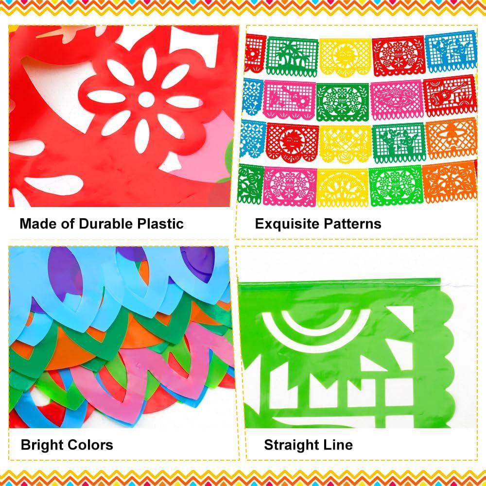 Colorful Papel Picado Banner Set, Mexican Fiesta Party Decor (4 Pack)