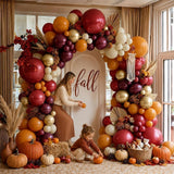 Burgundy Burnt Orange Balloon Arch Kit, Retro Boho Fall Garland, Metallic Gold Cream Thanksgiving Baby Shower Birthday Decor