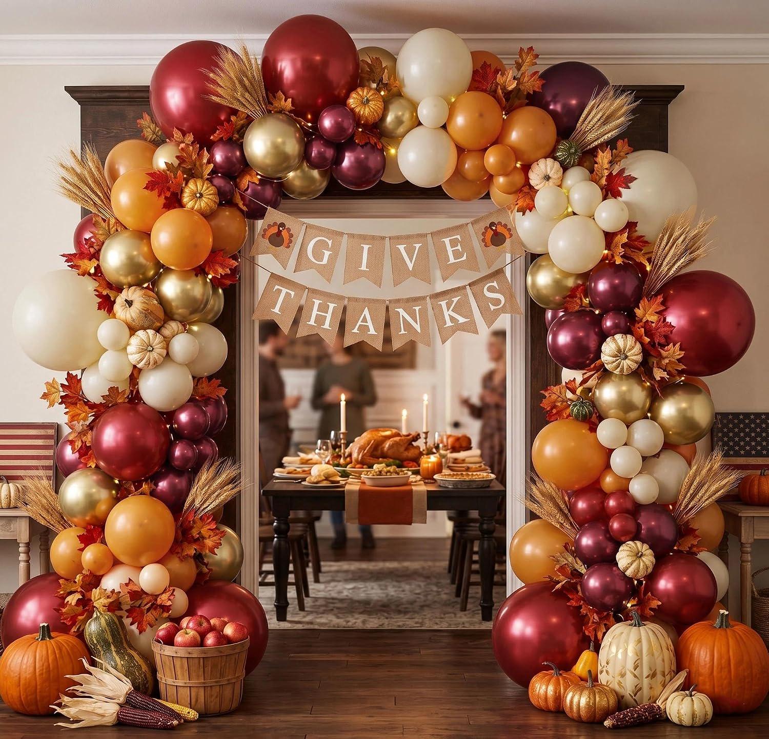 Burgundy Burnt Orange Balloon Arch Kit, Retro Boho Fall Garland, Metallic Gold Cream Thanksgiving Baby Shower Birthday Decor