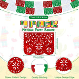Mexican Papel Picado Banner 4 Pack, Green White Red Plastic Fiesta Garland Party Decor