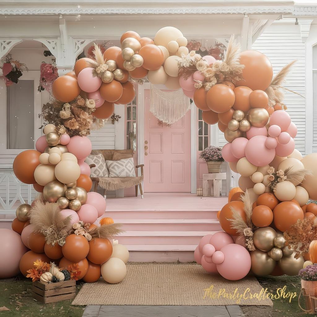 Pink Little Pumpkin Balloon Arch Kit, Burnt Orange Nude Pink Gold Garland, Girl Fall Boho Baby Shower Birthday Party Decor