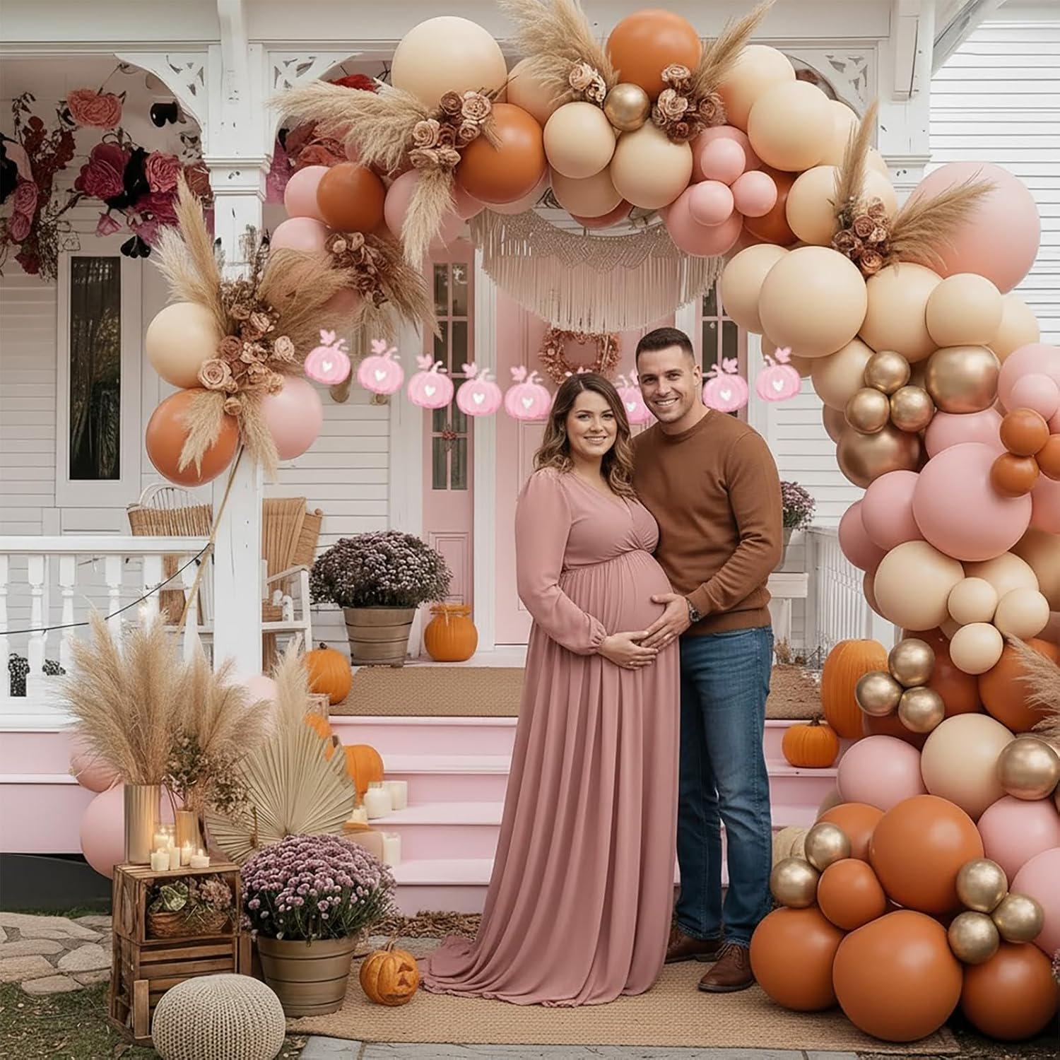 Pink Little Pumpkin Balloon Arch Kit, Burnt Orange Nude Pink Gold Garland, Girl Fall Boho Baby Shower Birthday Party Decor