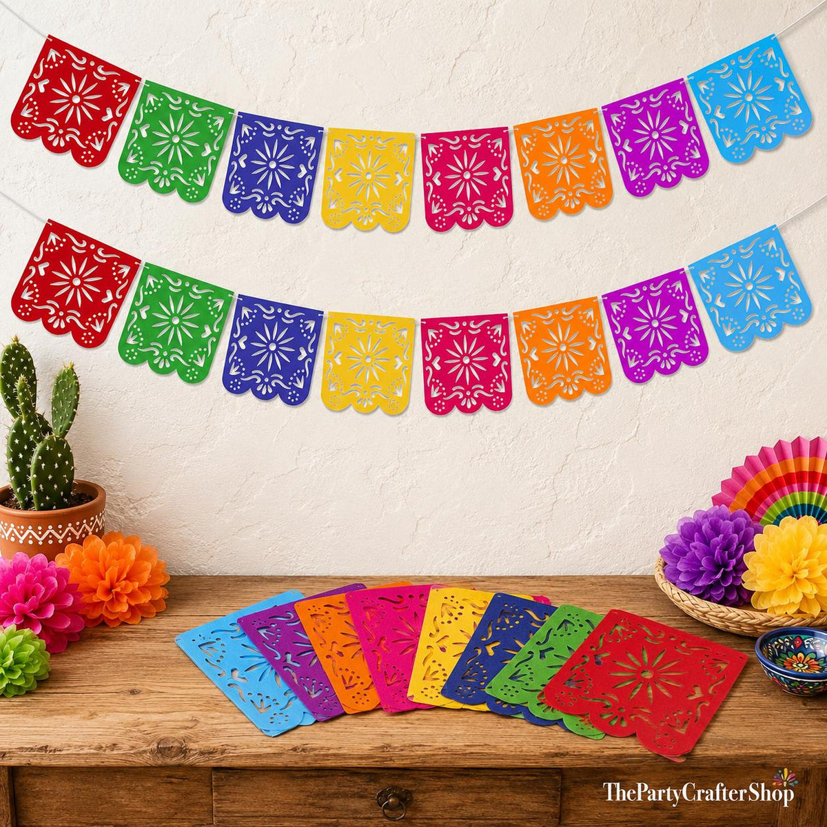 Mexican Papel Picado Banner 2PCS, Colorful Felt Garland, Fiesta Birthday Baby Shower  Decor