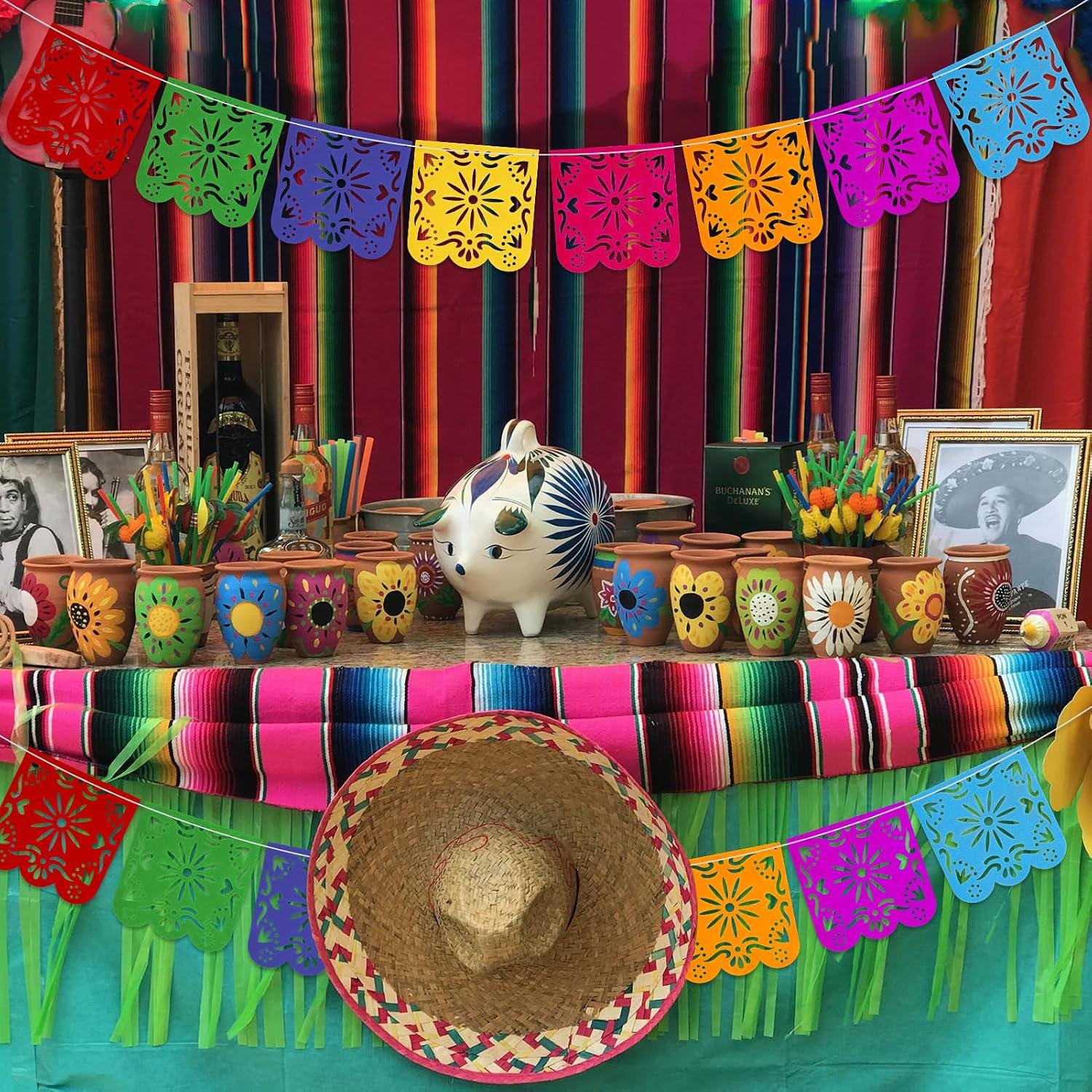 Mexican Papel Picado Banner 2PCS, Colorful Felt Garland, Fiesta Birthday Baby Shower  Decor