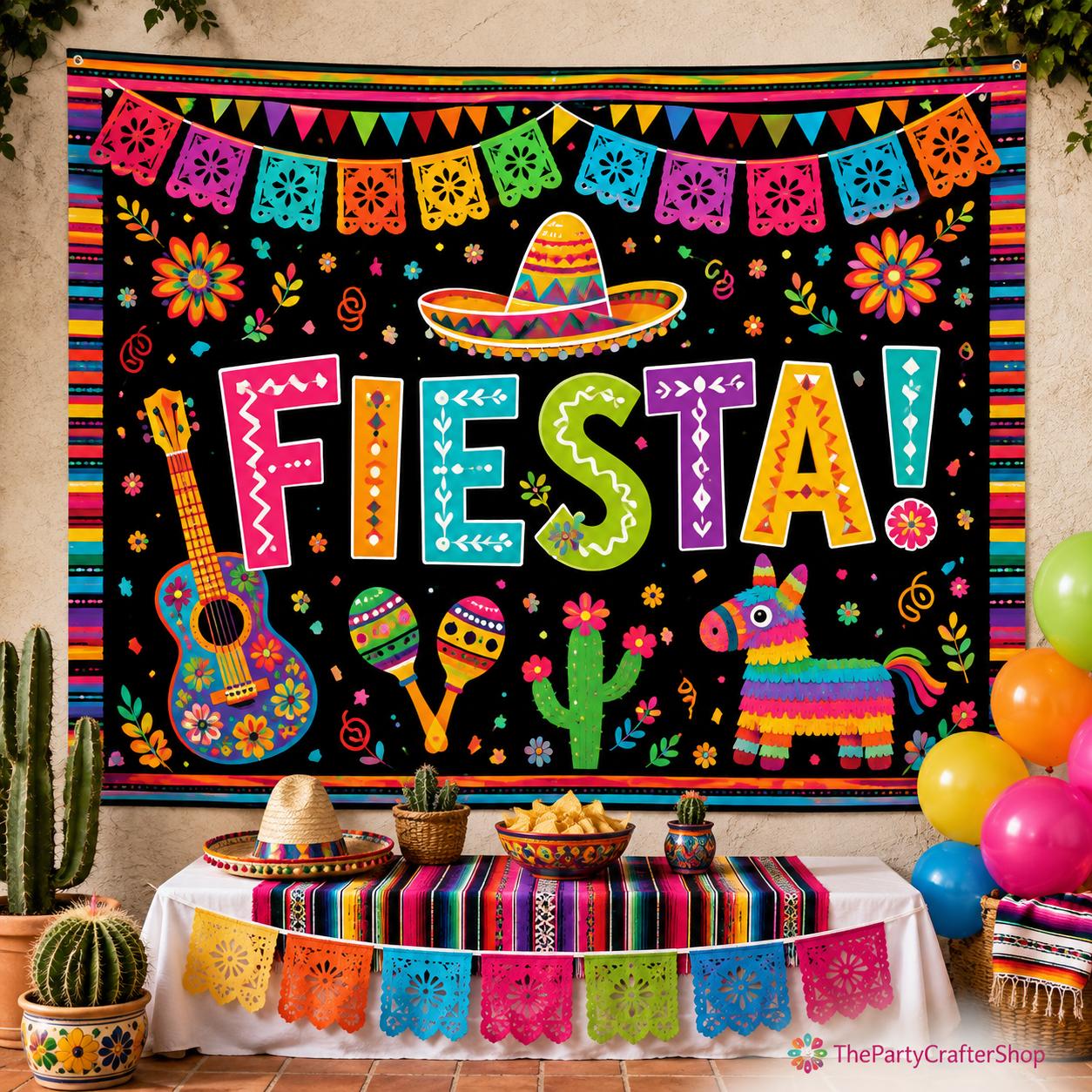Mexican Fiesta Photo Booth Backdrop, Carnival Party Decor, Polyester Fabric Banner