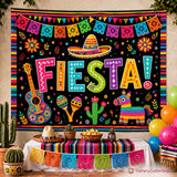 Mexican Fiesta Photo Booth Backdrop, Carnival Party Decor, Polyester Fabric Banner