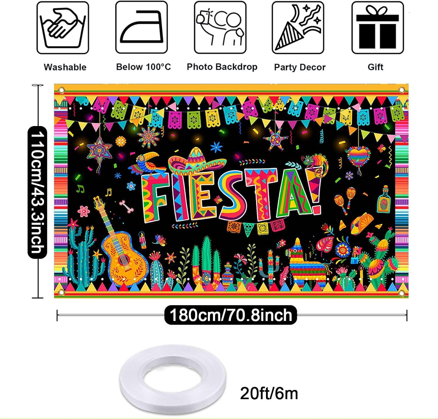 Mexican Fiesta Photo Booth Backdrop, Carnival Party Decor, Polyester Fabric Banner
