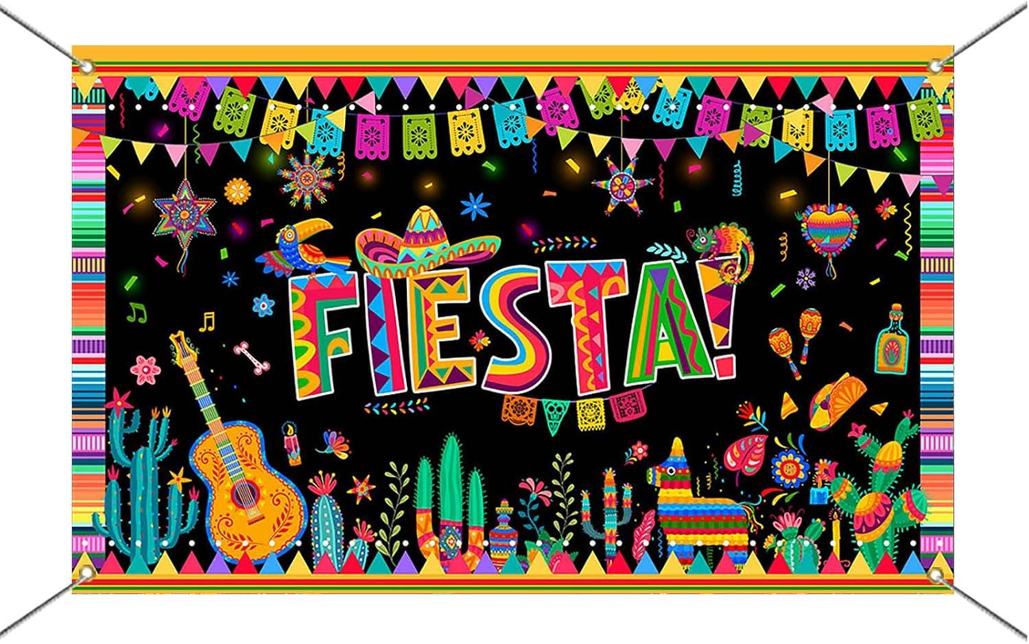 Mexican Fiesta Photo Booth Backdrop, Carnival Party Decor, Polyester Fabric Banner