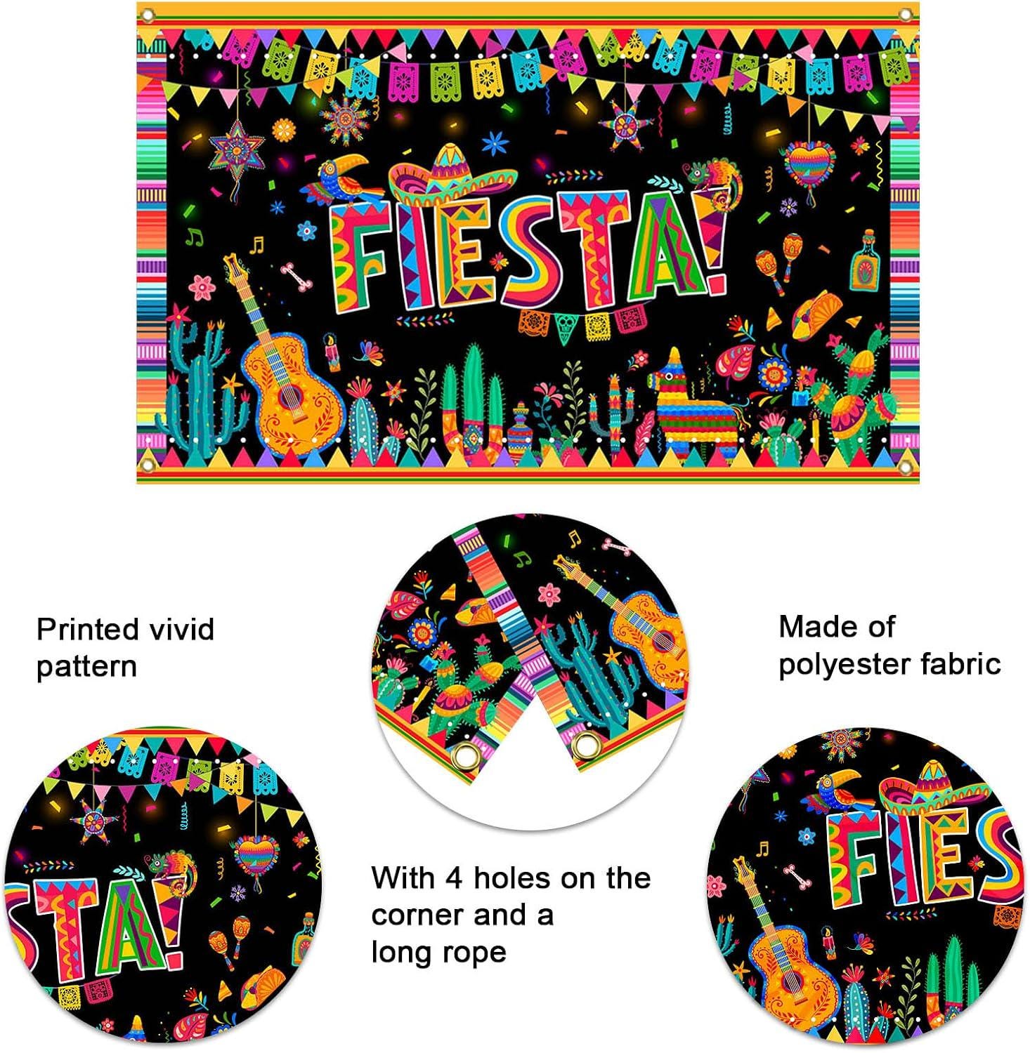 Mexican Fiesta Photo Booth Backdrop, Carnival Party Decor, Polyester Fabric Banner
