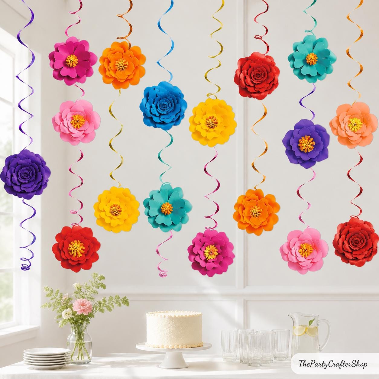 Mexican Fiesta Hanging Swirls, Floral Party Decorations, Birthday Banner Decor