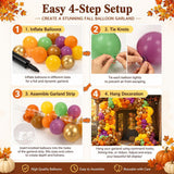 190PCS Fall Balloon Arch Kit, Burnt Orange Yellow Balloon Garland, Thanksgiving Harvest Birthday Autumn Party Decorations