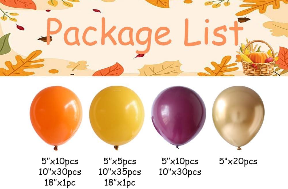 142PCS Fall Balloon Arch Kit, Orange Yellow Gold Balloon Garland, Thanksgiving Harvest Friendsgiving Baby Shower Birthday Decor