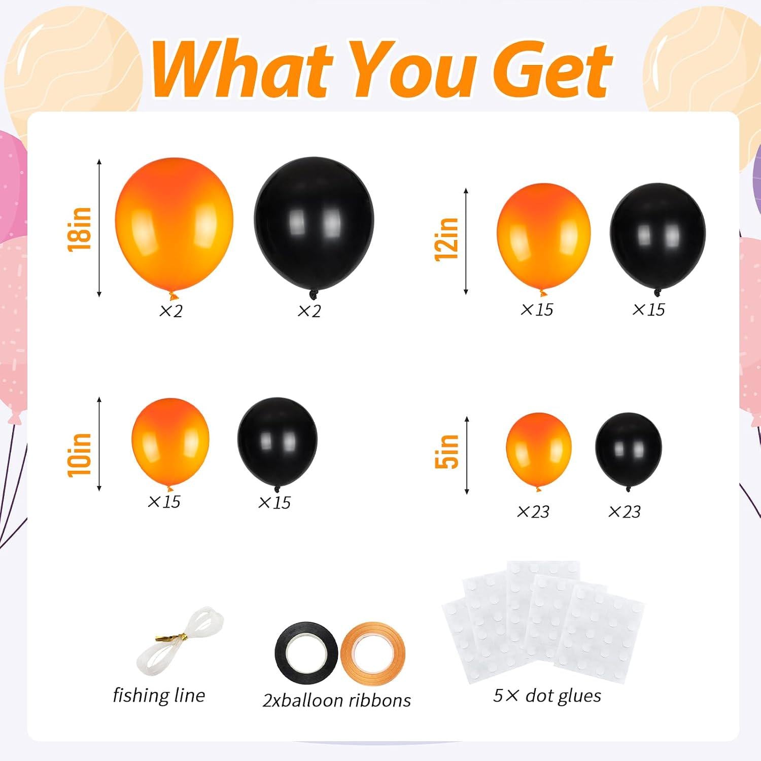 110PCS Orange Black Balloon Arch Kit, Balloon Garland, Graduation Birthday Autumn Fall Party Decorations