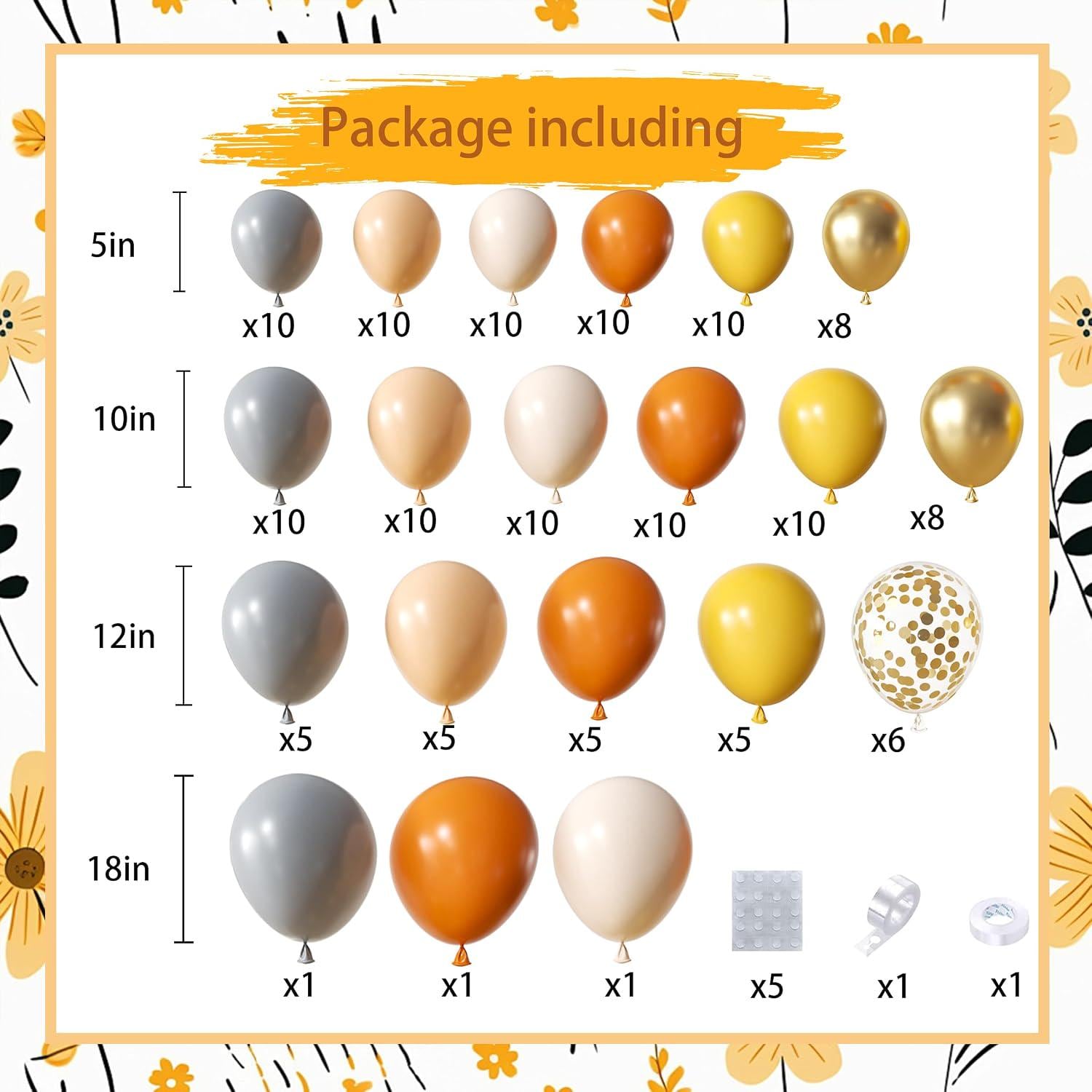 152PCS Fall Balloon Arch Kit, Dusty Orange Grey Pastel Orange Yellow White Sand Gold Confetti Thanksgiving Harvest Birthday Decor