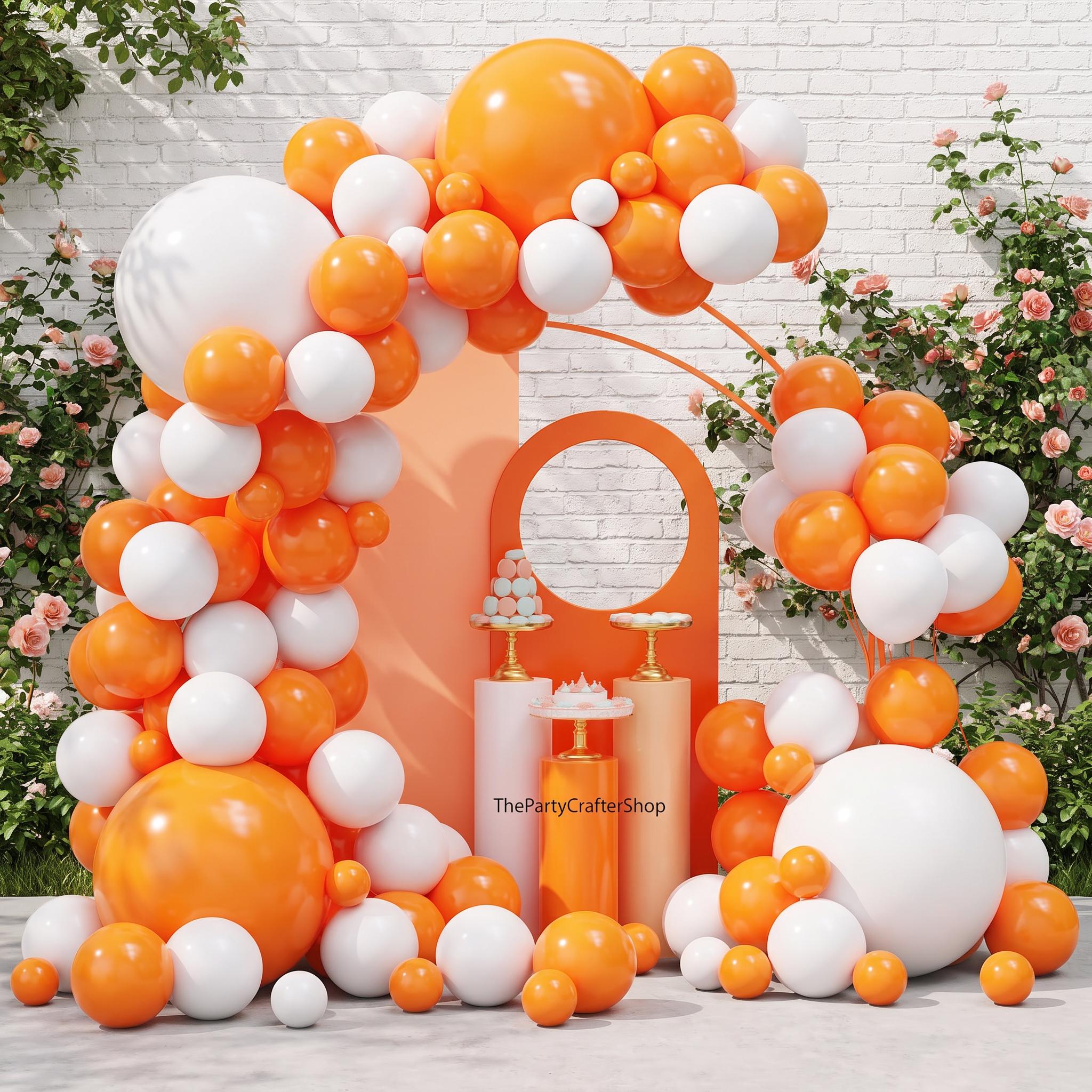 134PCS Orange White Balloon Arch Kit, Thanksgiving Balloon Garland, Birthday Graduation Baby Shower Party Decorations