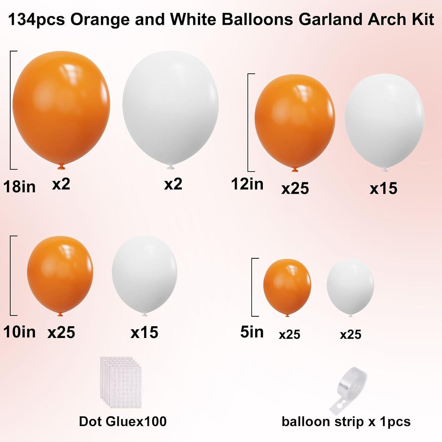 134PCS Orange White Balloon Arch Kit, Thanksgiving Balloon Garland, Birthday Graduation Baby Shower Party Decorations