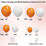 134PCS Orange White Balloon Arch Kit, Thanksgiving Balloon Garland, Birthday Graduation Baby Shower Party Decorations