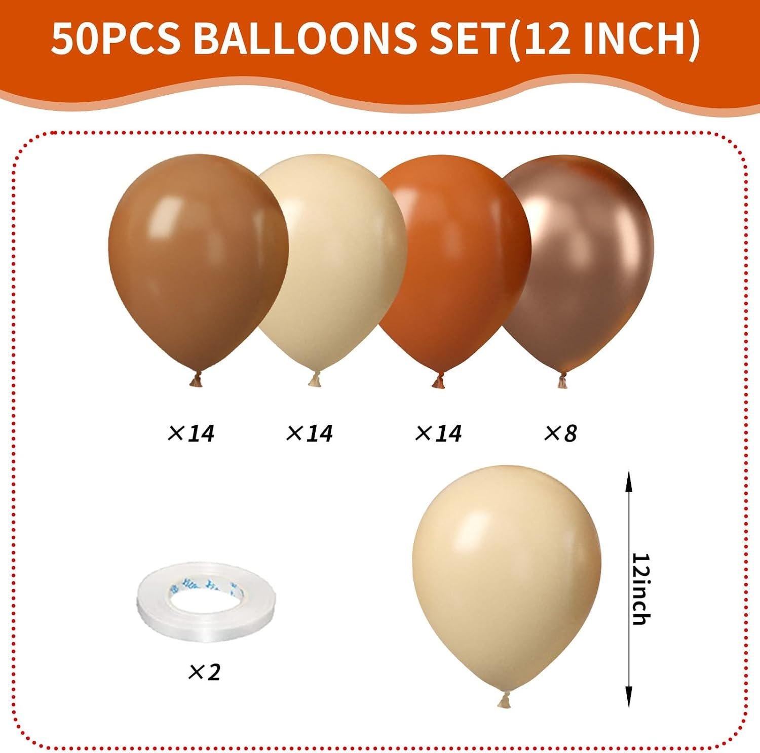 50PCS Burnt Orange Brown Fall Balloons, Nude Tan Champagne Balloon Set, Boho Thanksgiving Baby Shower Wedding Birthday Decor
