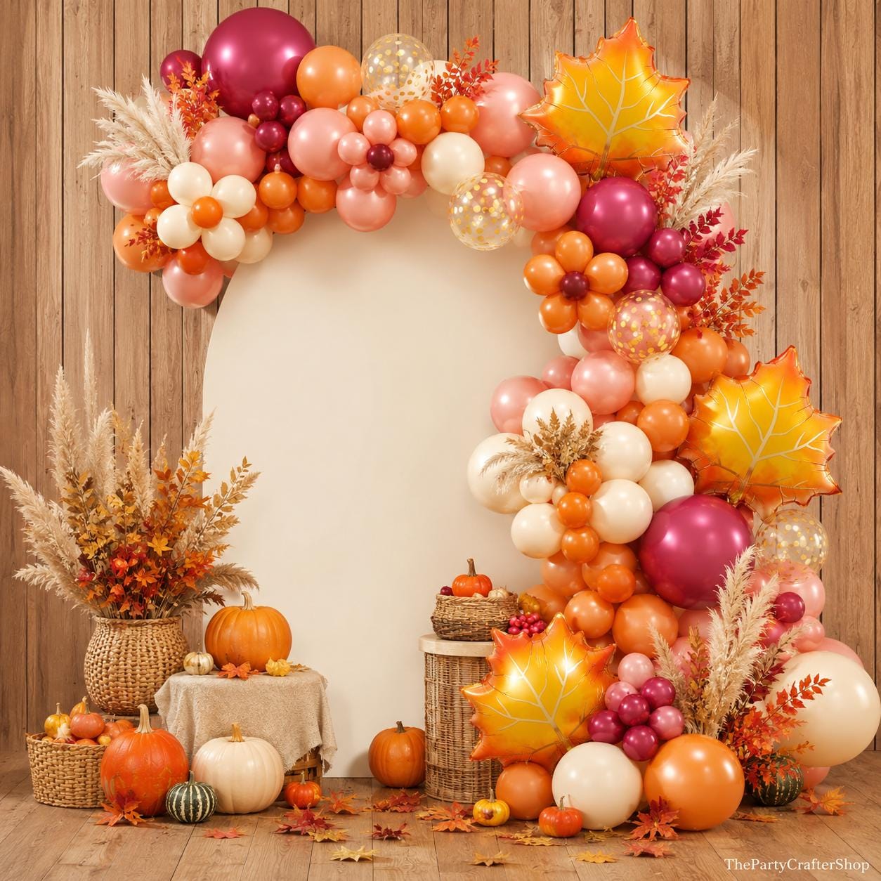 164PCS Fall Balloon Garland Arch Kit, Orange Yellow White Sand Heliotrope Balloons, Little Pumpkin Thanksgiving Baby Shower Decor