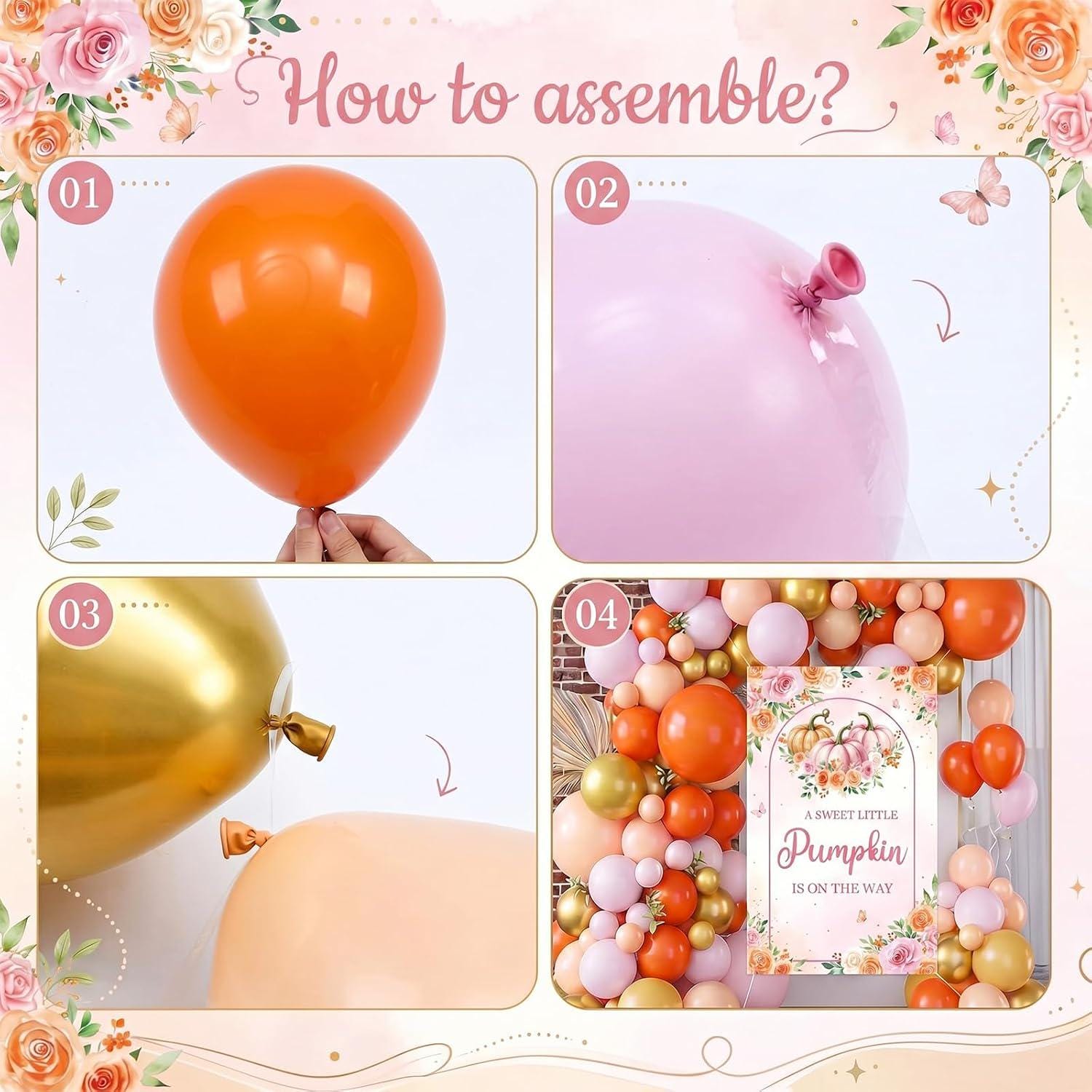 Little Pumpkin Baby Shower Decor, Pink Orange Gold Balloon Arch Kit, Fall Girl Gender Reveal Autumn Party Backdrop