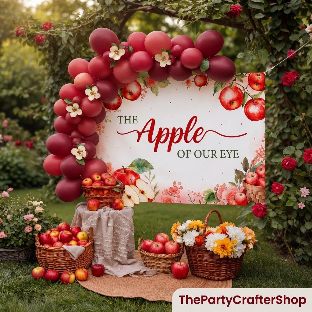 159PCS Apple of Our Eye Baby Shower Decor, Red Burgundy Balloon Arch Kit with Backdrop, First Birthday Fall Harvest Party Decor
