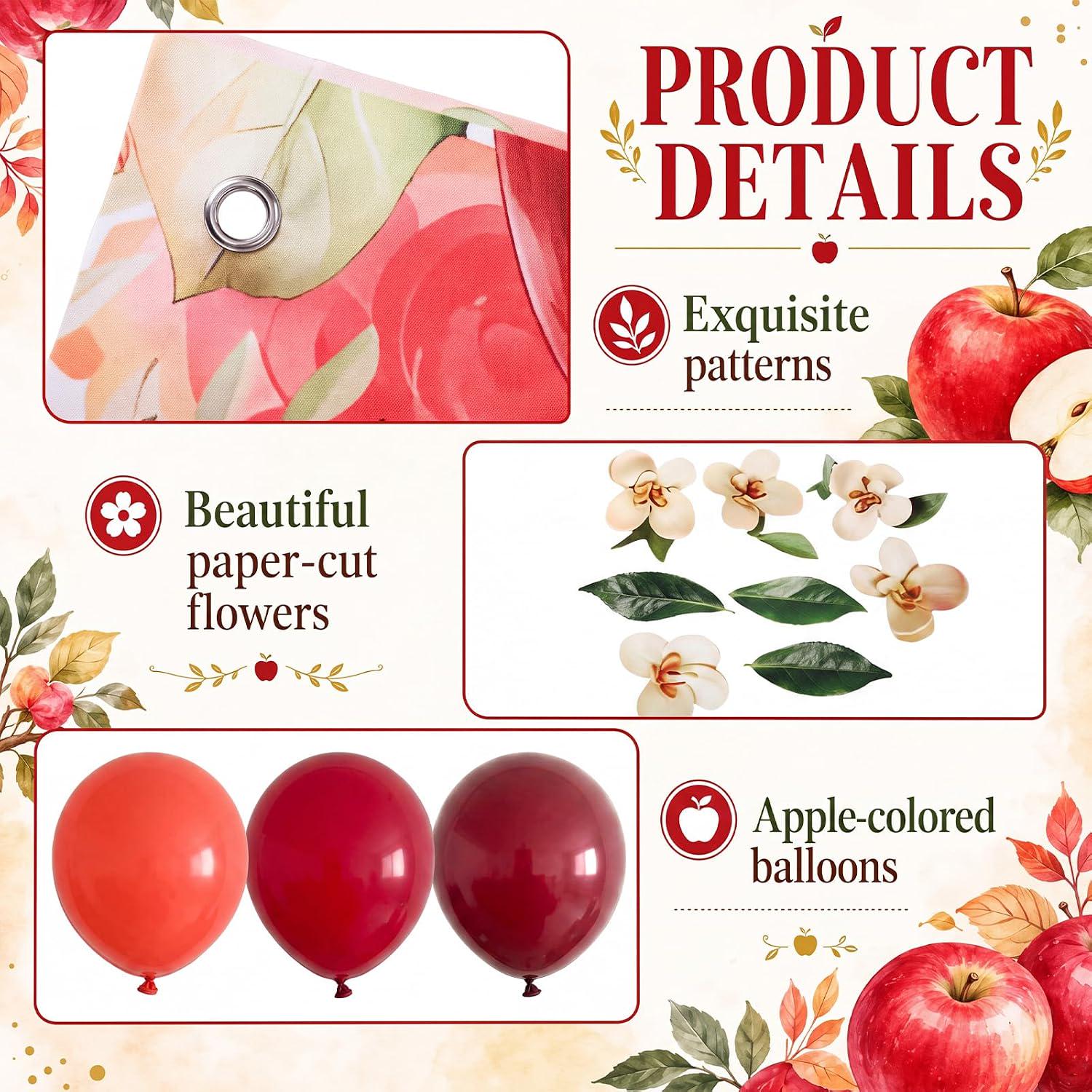 159PCS Apple of Our Eye Baby Shower Decor, Red Burgundy Balloon Arch Kit with Backdrop, First Birthday Fall Harvest Party Decor
