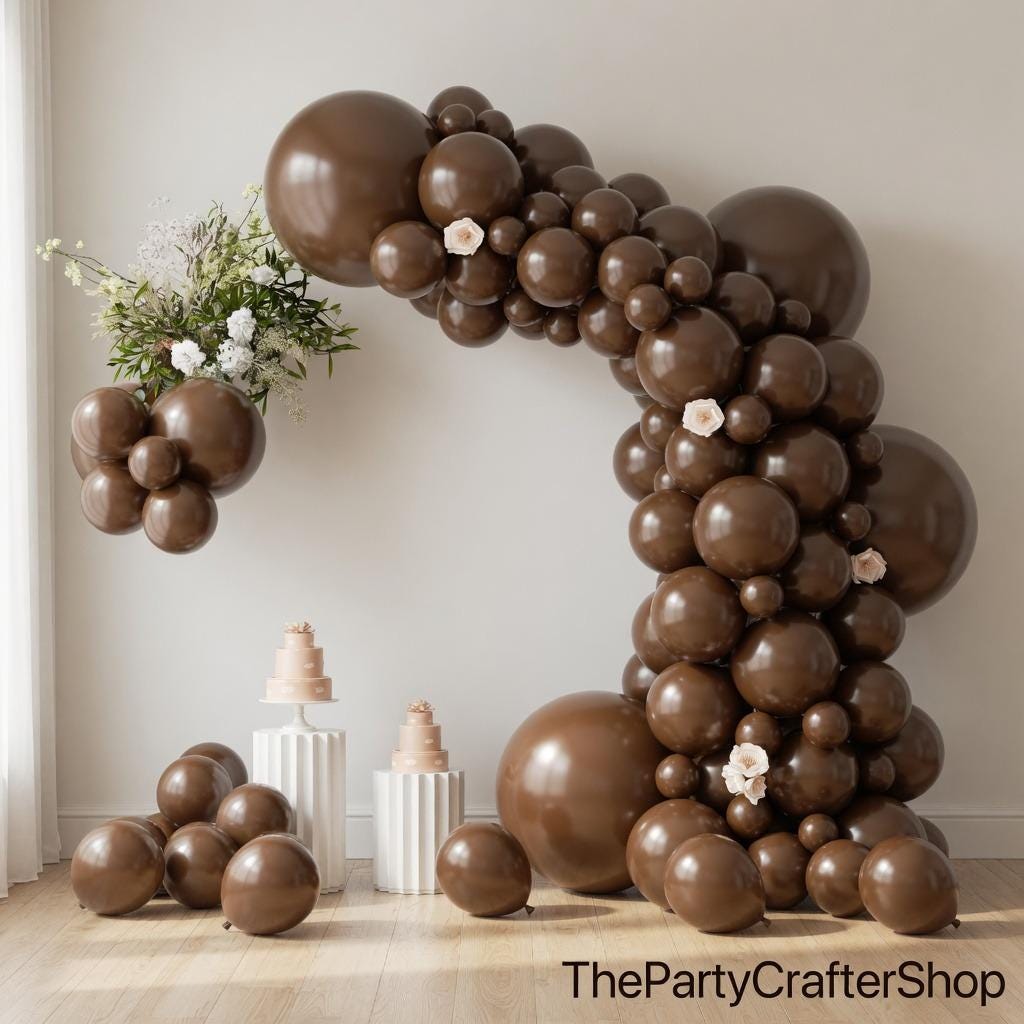104PCS Dark Brown Balloon Garland Arch Kit, Coffee Brown Neutral Balloons, Boho Wedding Bear Baby Shower Thanksgiving Party Decor