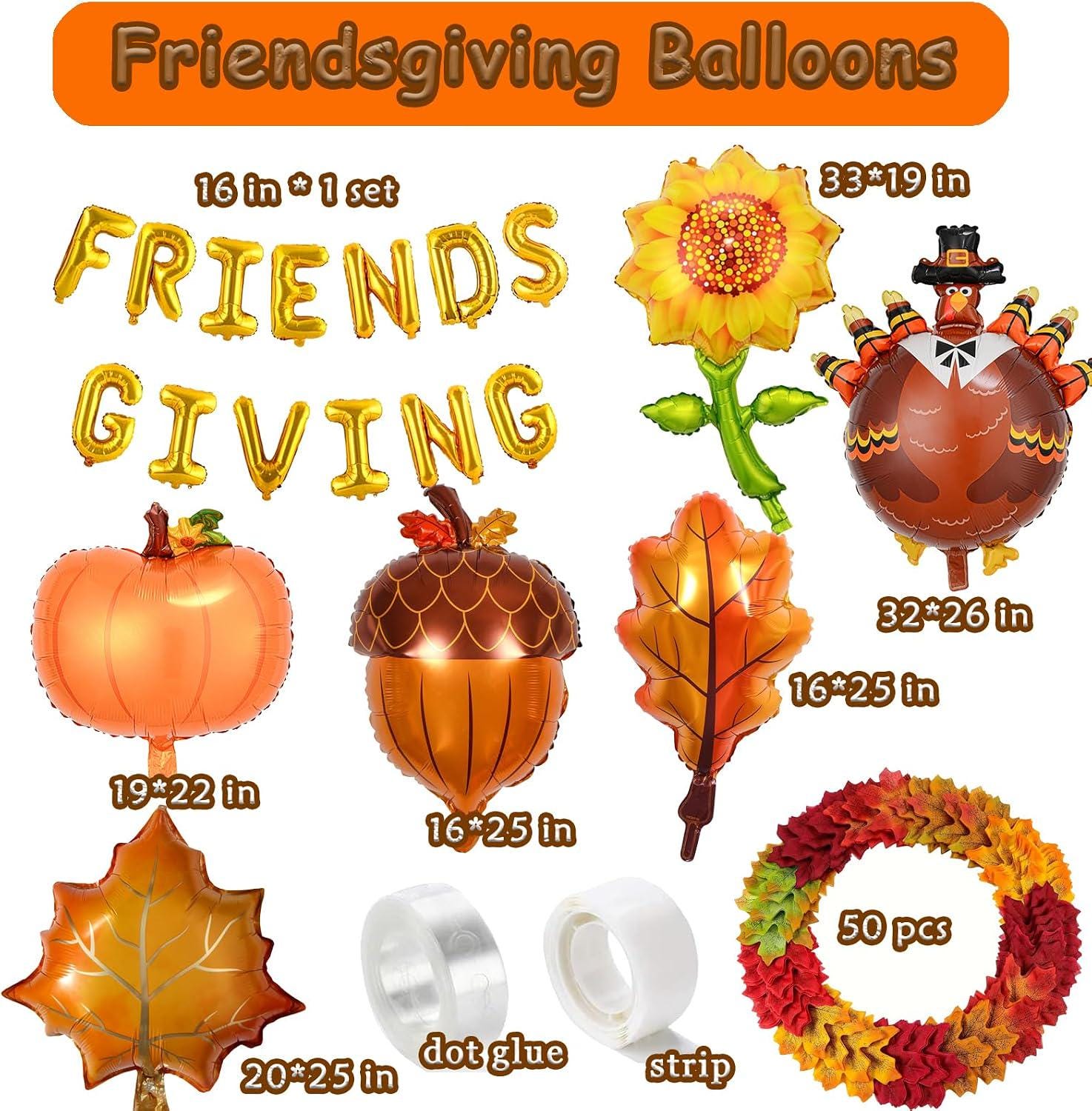 Friendsgiving Balloon Garland Arch Kit, Pumpkin Fall Leaves Foil Balloons, Autumn Harvest Birthday Thanksgiving Party Decor