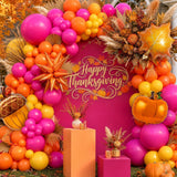 Fall Balloon Arch Kit, Hot Pink Orange Yellow Balloon Garland, Maple Leaf Star Foil Thanksgiving Harvest Birthday Party Decor