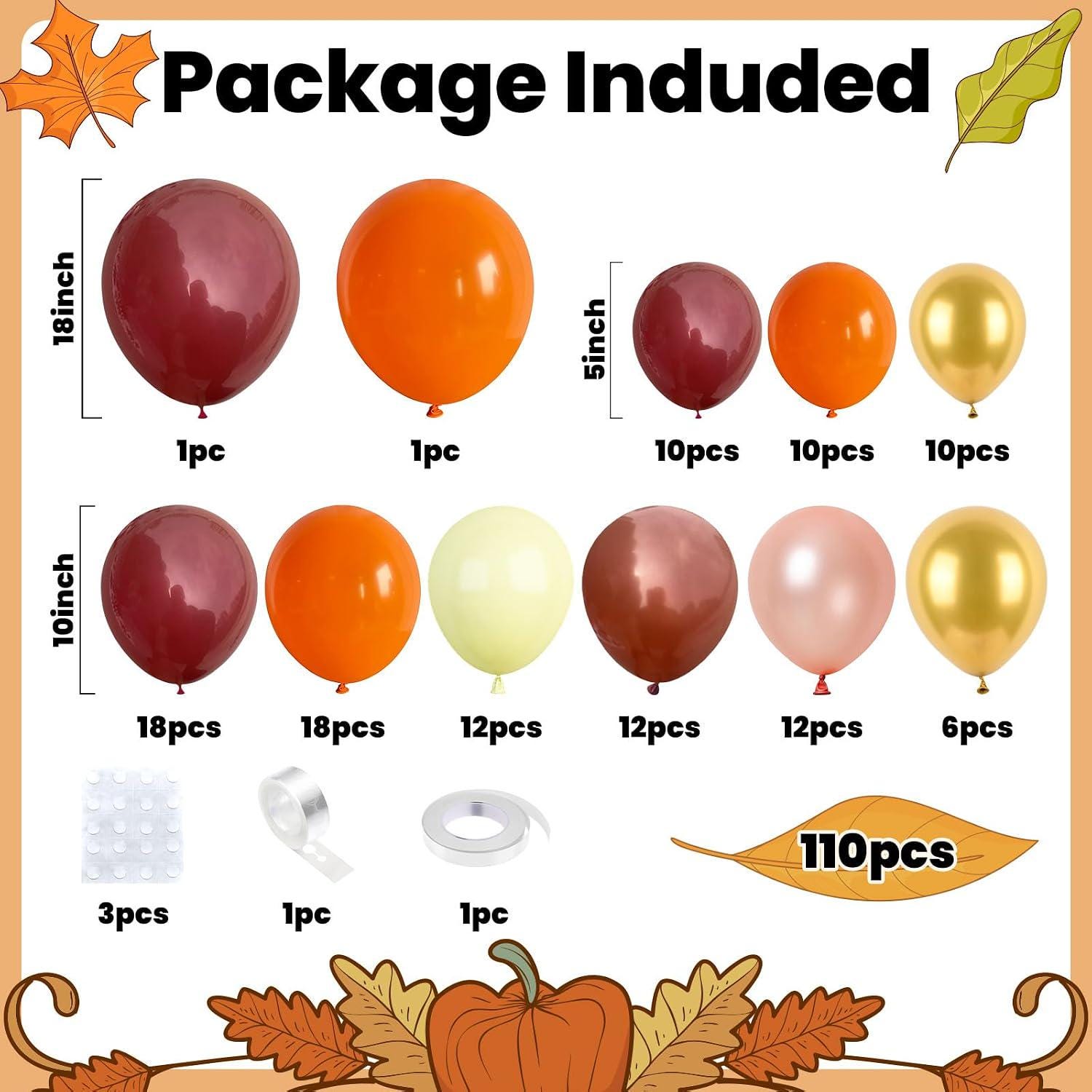 Thanksgiving Balloon Arch Kit, Orange Burgundy Yellow Rose Gold Balloon Garland, Fall Baby Shower Wedding Anniversary Party Decor