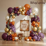 Purple Orange Balloon Arch Kit, Dark Purple Lavender Plum Pearl White Sand Gold Garland, Fall Baby Shower Wedding Pumpkin Party Decor