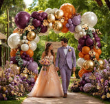 Purple Orange Balloon Arch Kit, Dark Purple Lavender Plum Pearl White Sand Gold Garland, Fall Baby Shower Wedding Pumpkin Party Decor