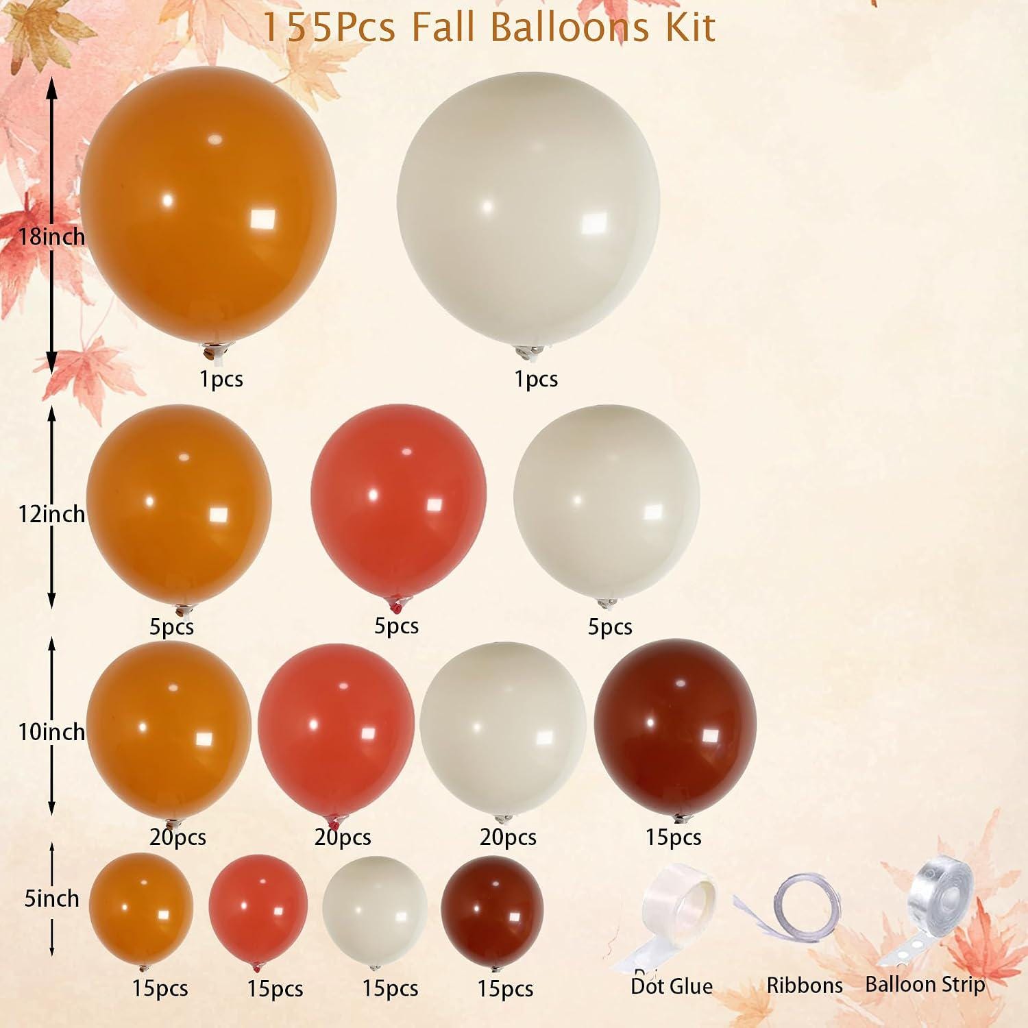 155PCS Fall Balloon Arch Kit, Coral Red Burnt Orange Sand White Brown Garland, Little Pumpkin Baby Shower Thanksgiving Decor
